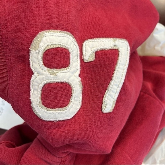 AÉROPOSTALE athletic department red hoodie with pocket, M, patchwork stitching. - Picture 10 of 14